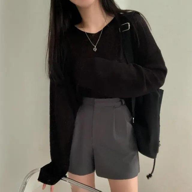 Women's Loose And Lazy Style V neck Pullover Sweater Black - Shop at LoveMi