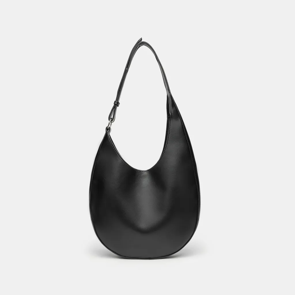 Semicircle One-shoulder PU Leather Crossbody Women's Tote Bag - Black