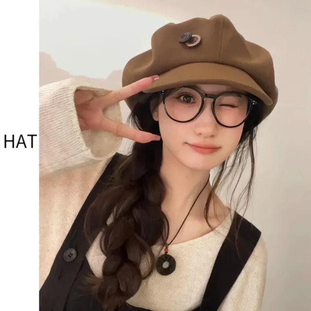Cloud Hat For Women Autumn And Winter All matching Small Face Brown Button Style - Shop at LoveMi
