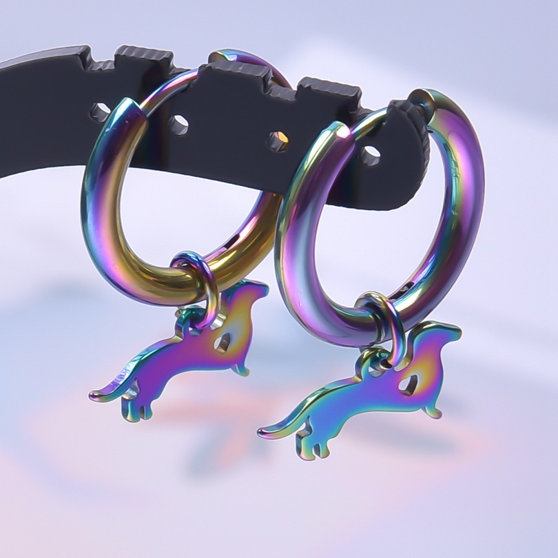 Vacuum Electroplated Colorful Sausage Dog Earrings