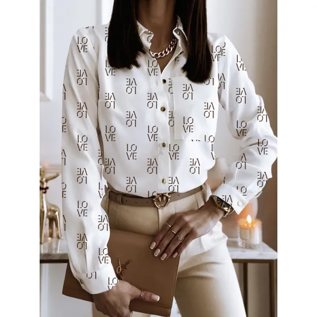 Spring And Autumn Long Sleeve Loose Printed Long Sleeve Lapel Mid length Shirt Style 03 - Shop at LoveMi