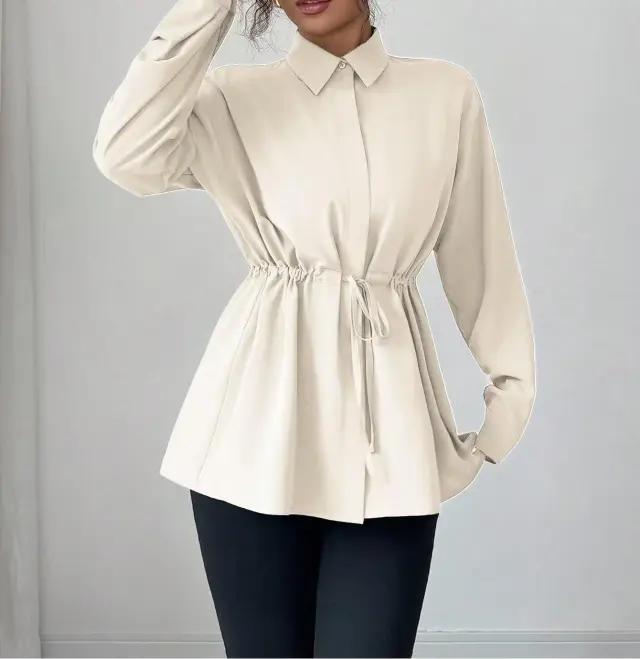 Solid Color Casual Women's Long sleeved Shirt Apricot - Shop at LoveMi