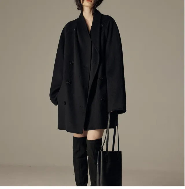 Elegant Winter Double sided Wool Women's Coat Black - Shop at LoveMi