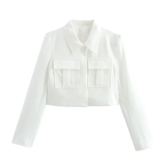 Double Pocket Coat Top Pants Suit Women White Top - Shop at LoveMi