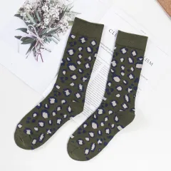 Autumn And Winter Cotton Leopard Print Tube Socks - Dark Green Leopard Print - View 1