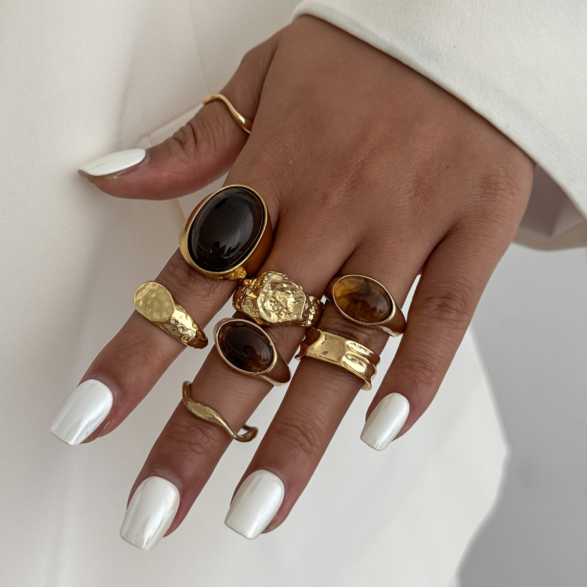 Fashionable Light-Luxury Gemstone Open Ring Set