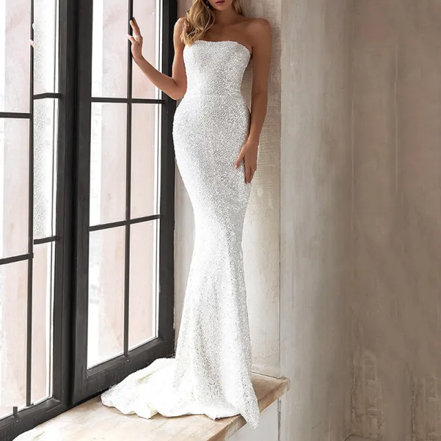European And American Women's Clothing Slim Fit Fashion Dress Sequins White White Bra - Shop at LoveMi
