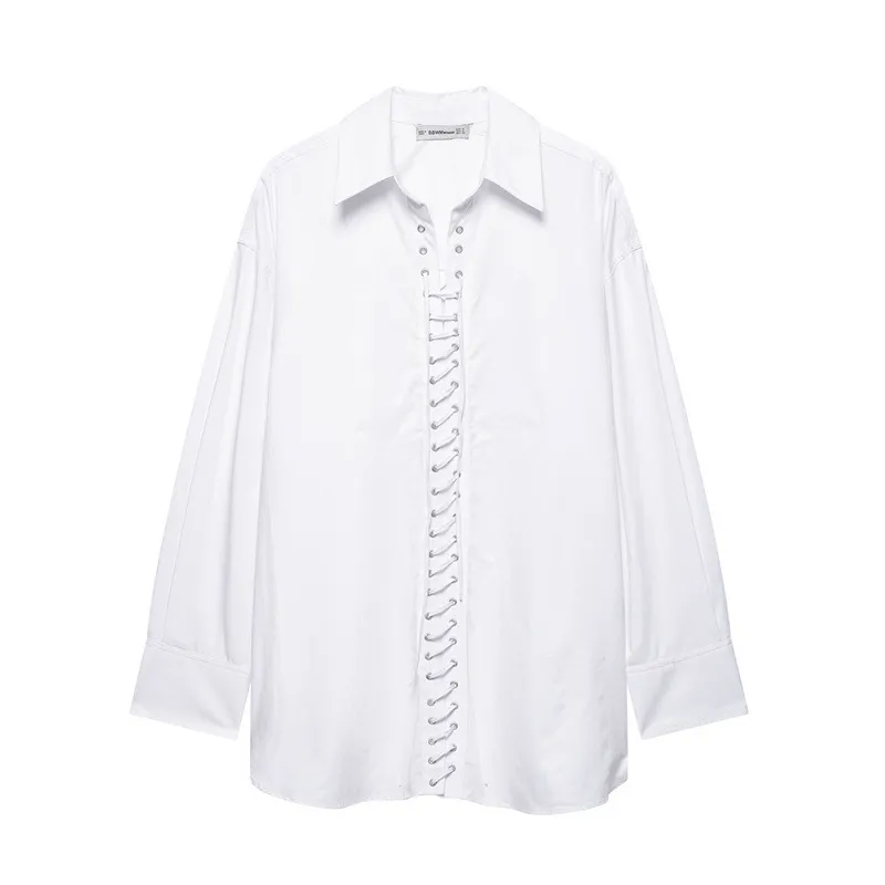 European And American Style Solid Color Loose Casual Front Lace-up Shirt - Picture Color-Xl