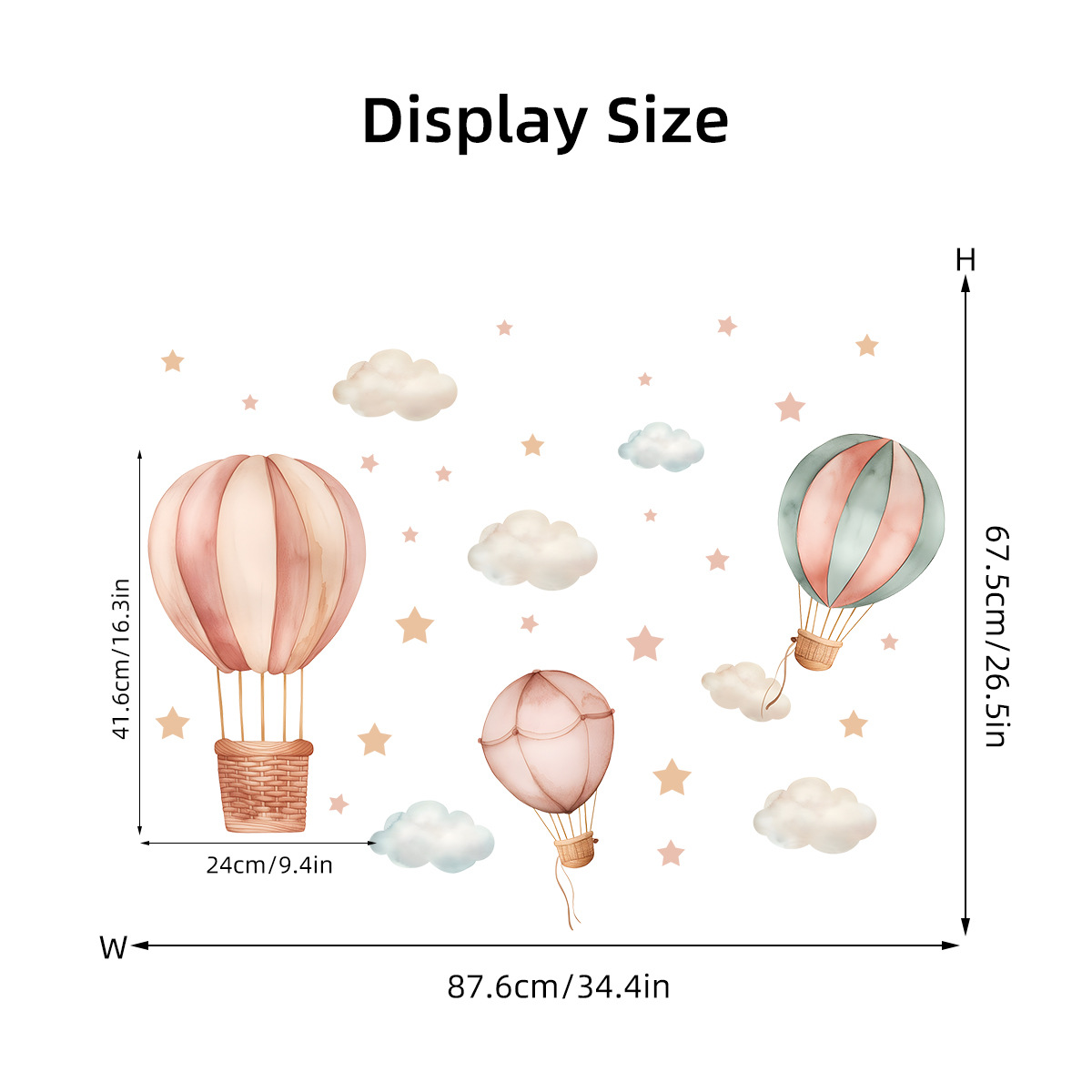 Title 1, Cloud Hot Air Balloon Self-adhesive Wall Sticke...