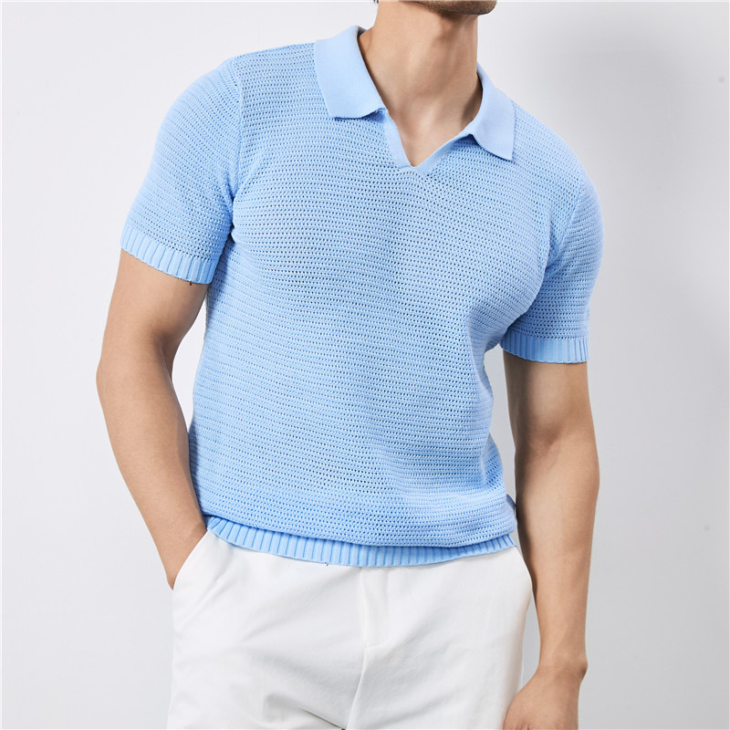 Men's Knitted Solid Color Short-Sleeve Polo Shirt 8