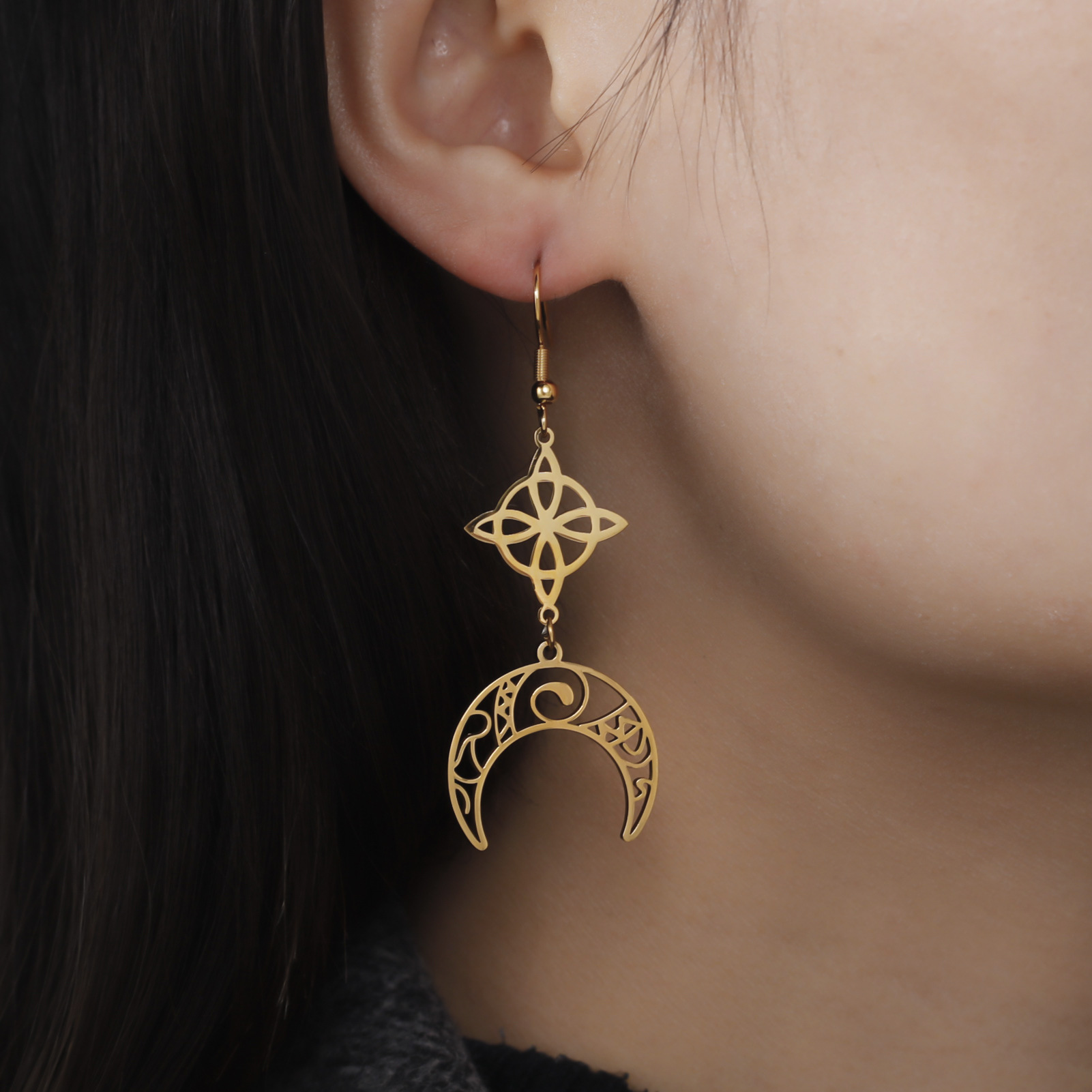 Witch Tassel Pendant Simple Stainless Steel Women's Earrings