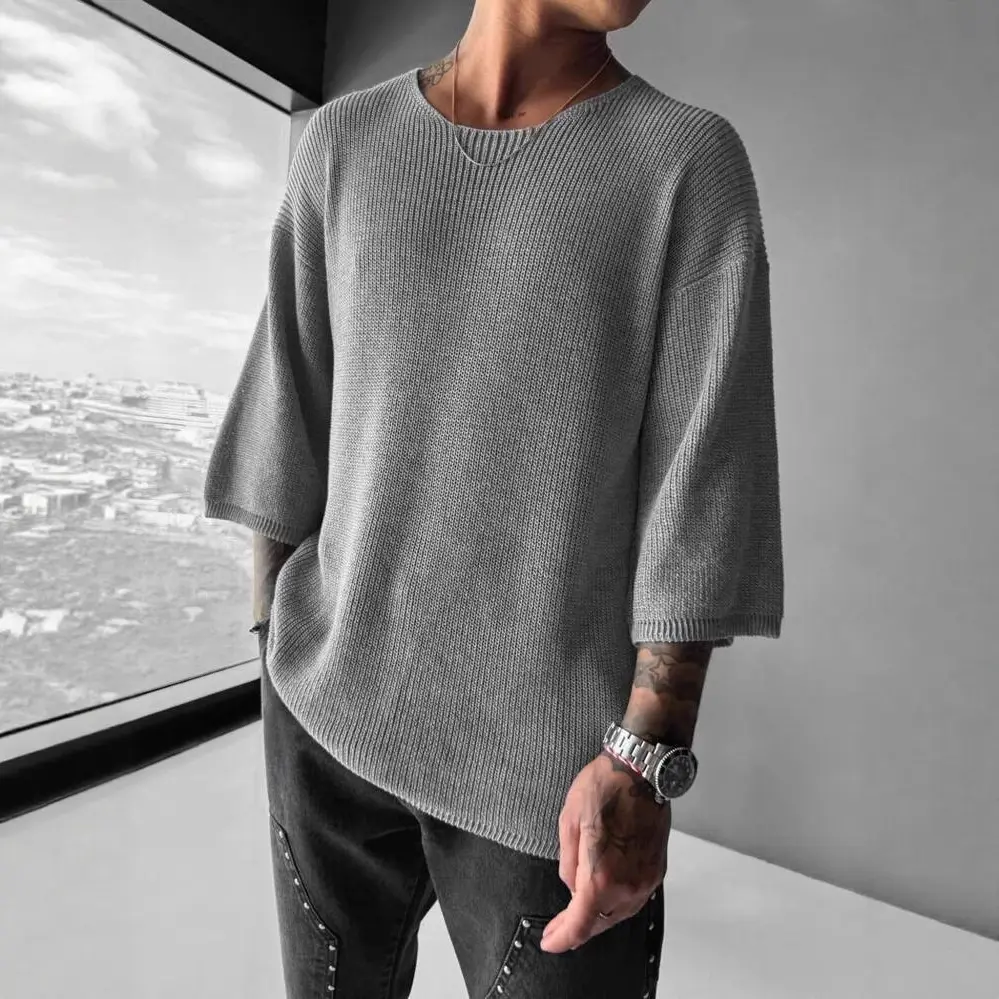 Mens Solid-Color Knitted Sweater