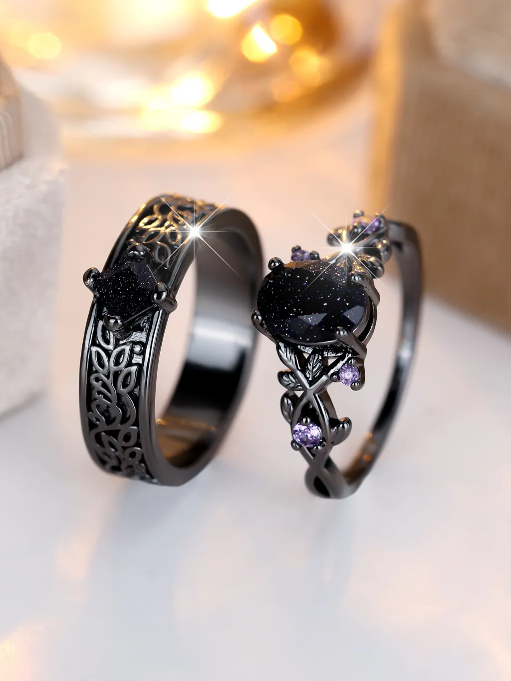 Black Gold Egg-shaped Blue Crystal Sand Ring Niche And Distinctive - Black Gold Blue