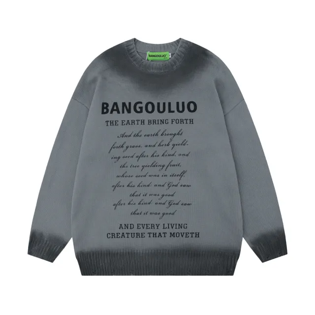 Niche Tie dyed Worn Loose Casual Sweater Cotton Knitwear Gray - Shop at LoveMi