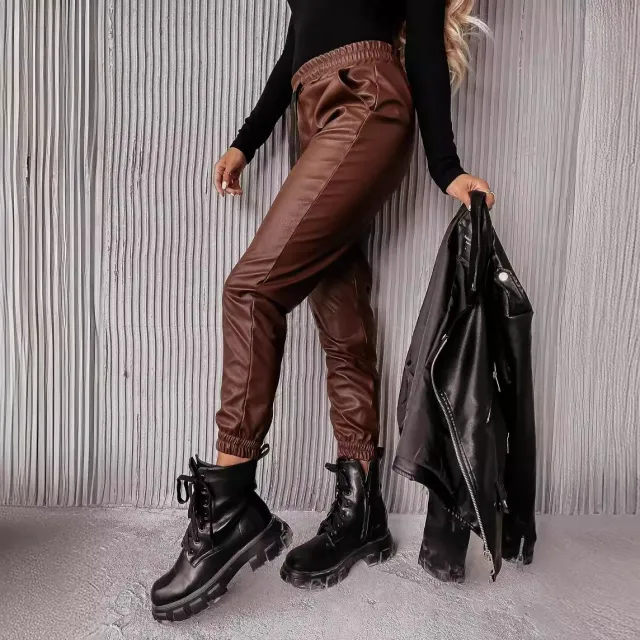 Women's Fashion Personality New Sexy PU Casual Pants Maroon - Shop at LoveMi