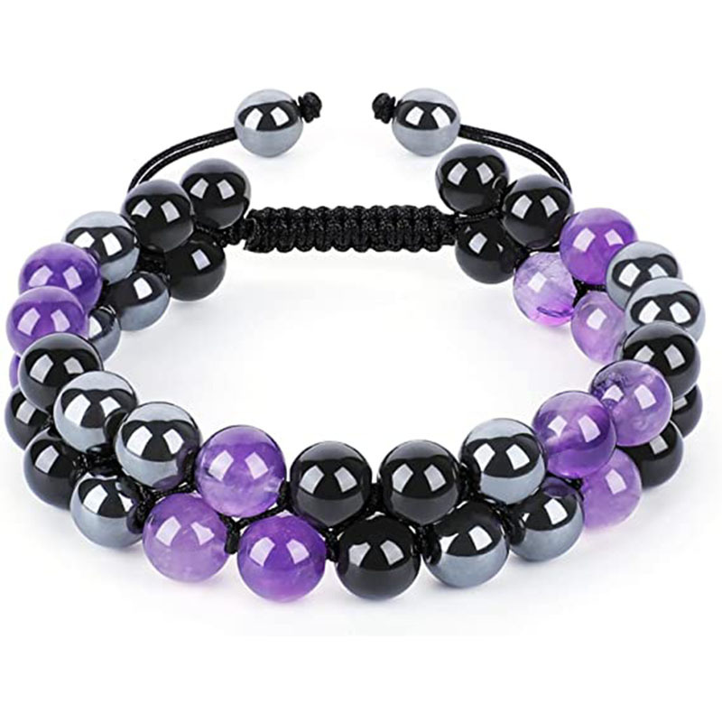 European And American 8MM Natural Amethyst Double-layer Bracelet Adjustable Black Magnet Beaded