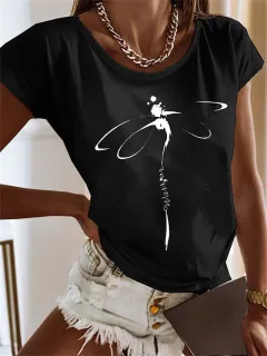 Women's Short-sleeved T-shirt Bamboo Dragonfly 3D Printing - Pattern 4-S - View 1