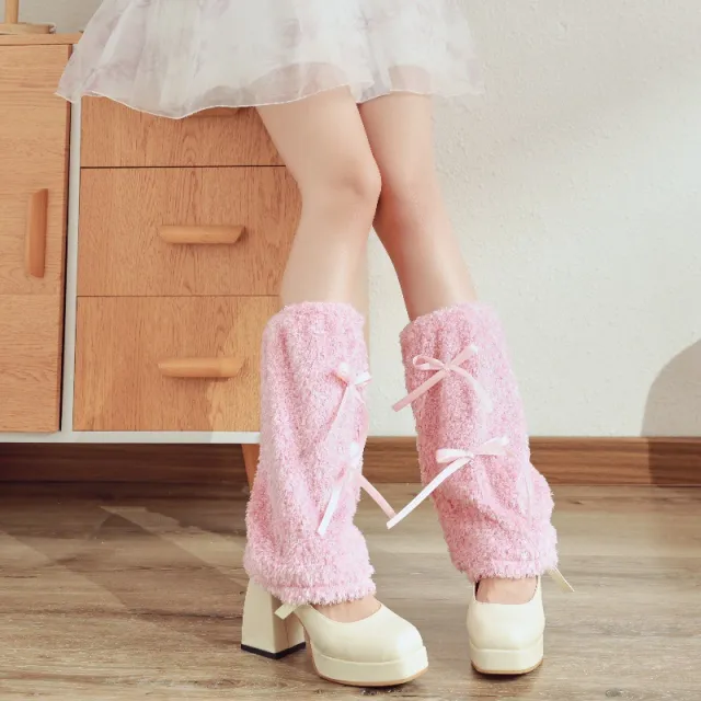 Plush Leg Warmer Autumn And Winter Warm Millennium Bow Foot Sock Pink - Shop at LoveMi