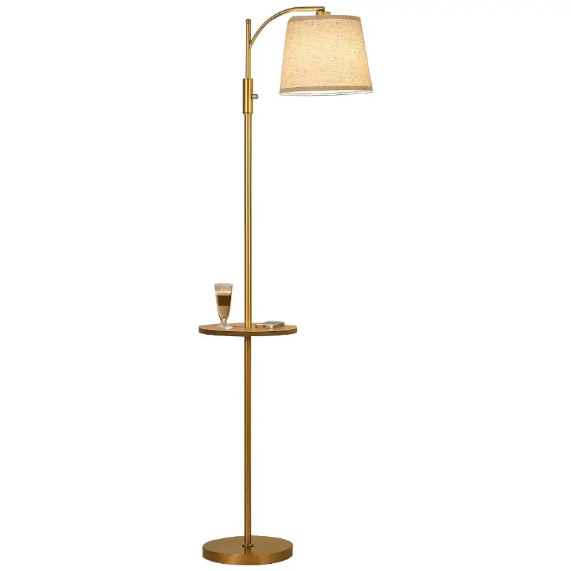 Study Room Swivel Lamp With A Table And A Linen Beige Fabric Lampshade Floor Lamp