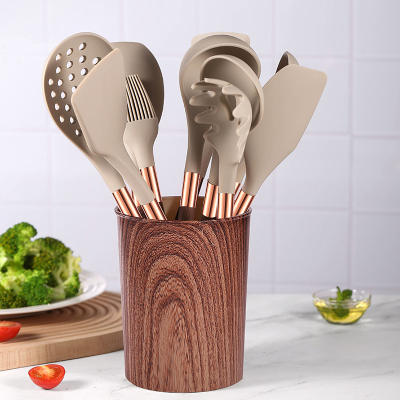 Silicone Wood-Grain Kitchen Utensil Set 12 Pieces Non-Stick Spatula