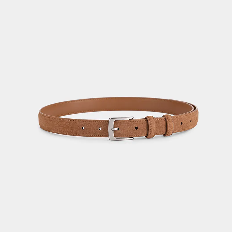 Retro Pin Buckle Suede Cowhide Belt - Matte Suede Brown