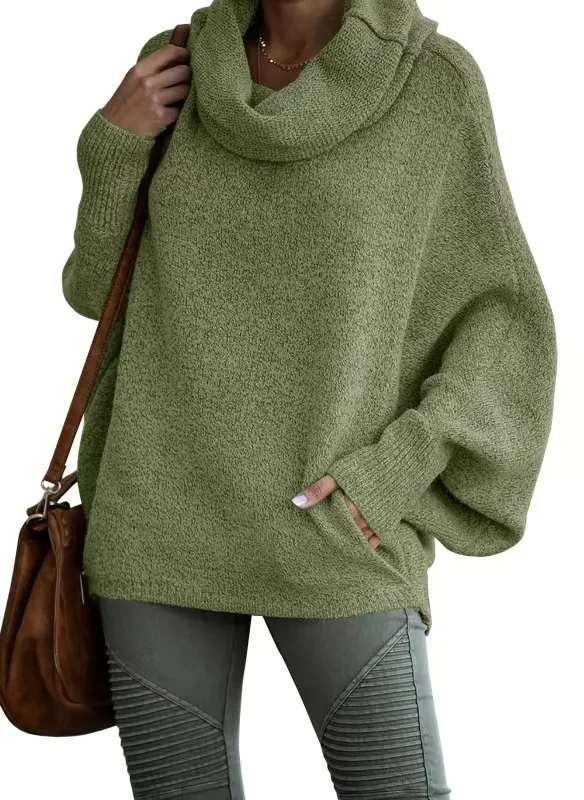 Lantern Loose Long Sleeve Casual Sweater Green - Shop at LoveMi