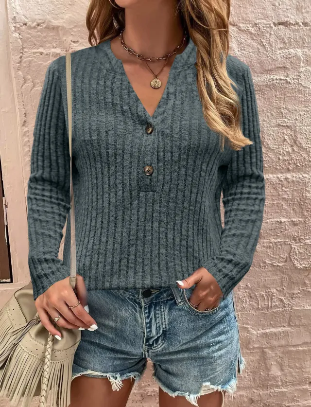 Sunken Stripe Brushed Casual Button Long sleeved Top Green - Shop at LoveMi