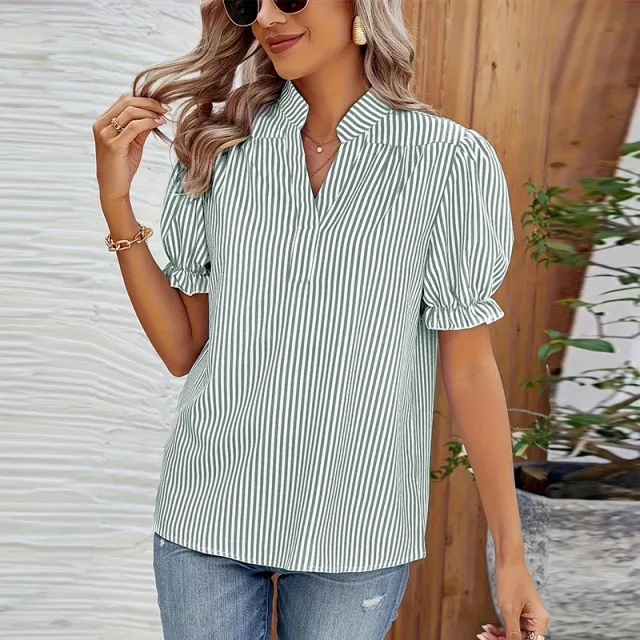 Striped Shirt Lantern Short Sleeve Pullover Women's Top Stripes Xl - Shop at LoveMi