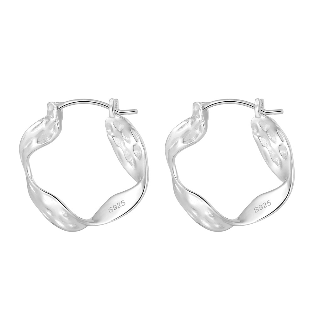 S925 Sterling Silver Retro Irregular Wavy Line Ear Ring