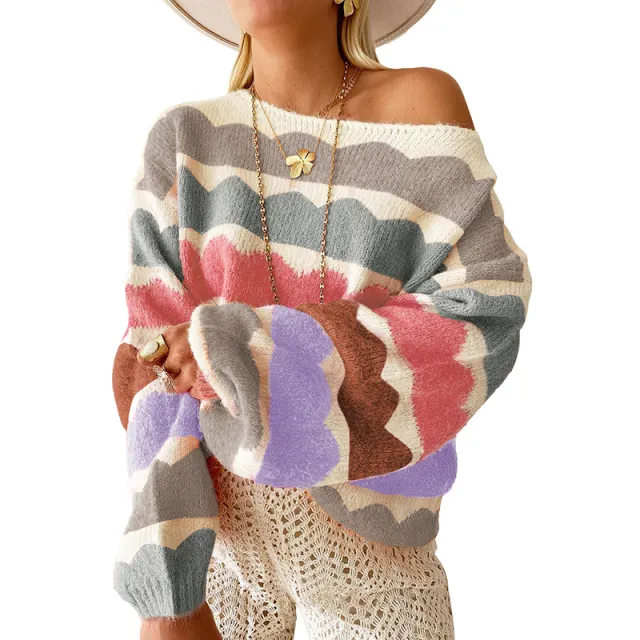 Sweater Women's Fashion Multi color Printed Long sleeved Top Lc2725266 P1122 - Shop at LoveMi