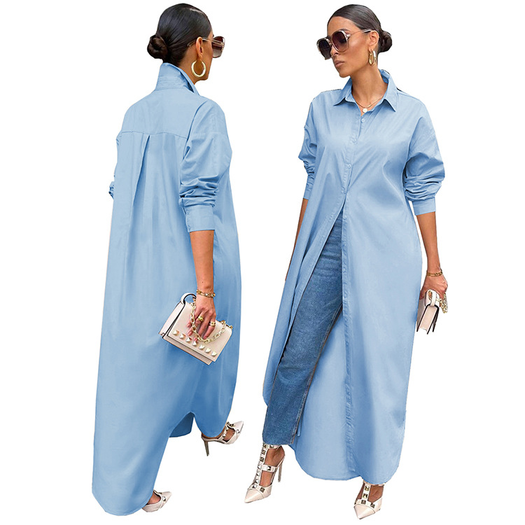 Women's Autumn And Winter New Fashion Casual Solid Color Long Shirt Coat