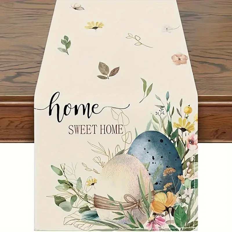 Easter Table Runner Rabbit Egg Decoration Linen Printing Table Cloth - Picture 32 of 32