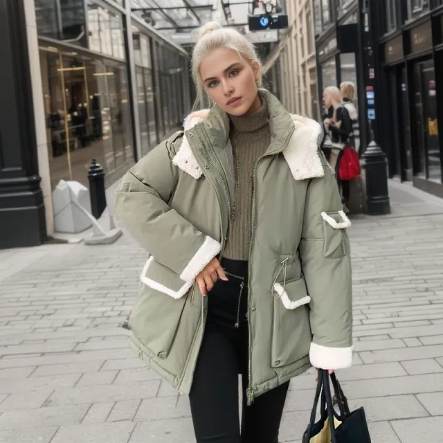 Lamb Wool Cotton padded Jacket Women's Korean Style Army Coffee Color - Shop at LoveMi