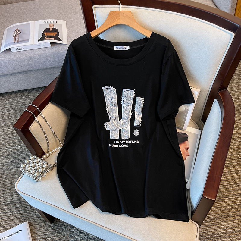 Round Neck New Plus Size Slimming Short Sleeve T-shirt For Women