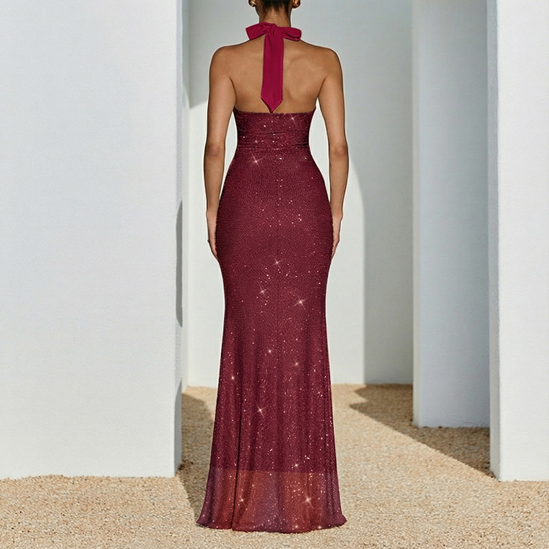 Neck-tied Sequined Dress For Women