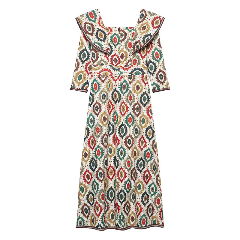 Ethnic Style Elegance Retro Flying Sleeves Printed Dress