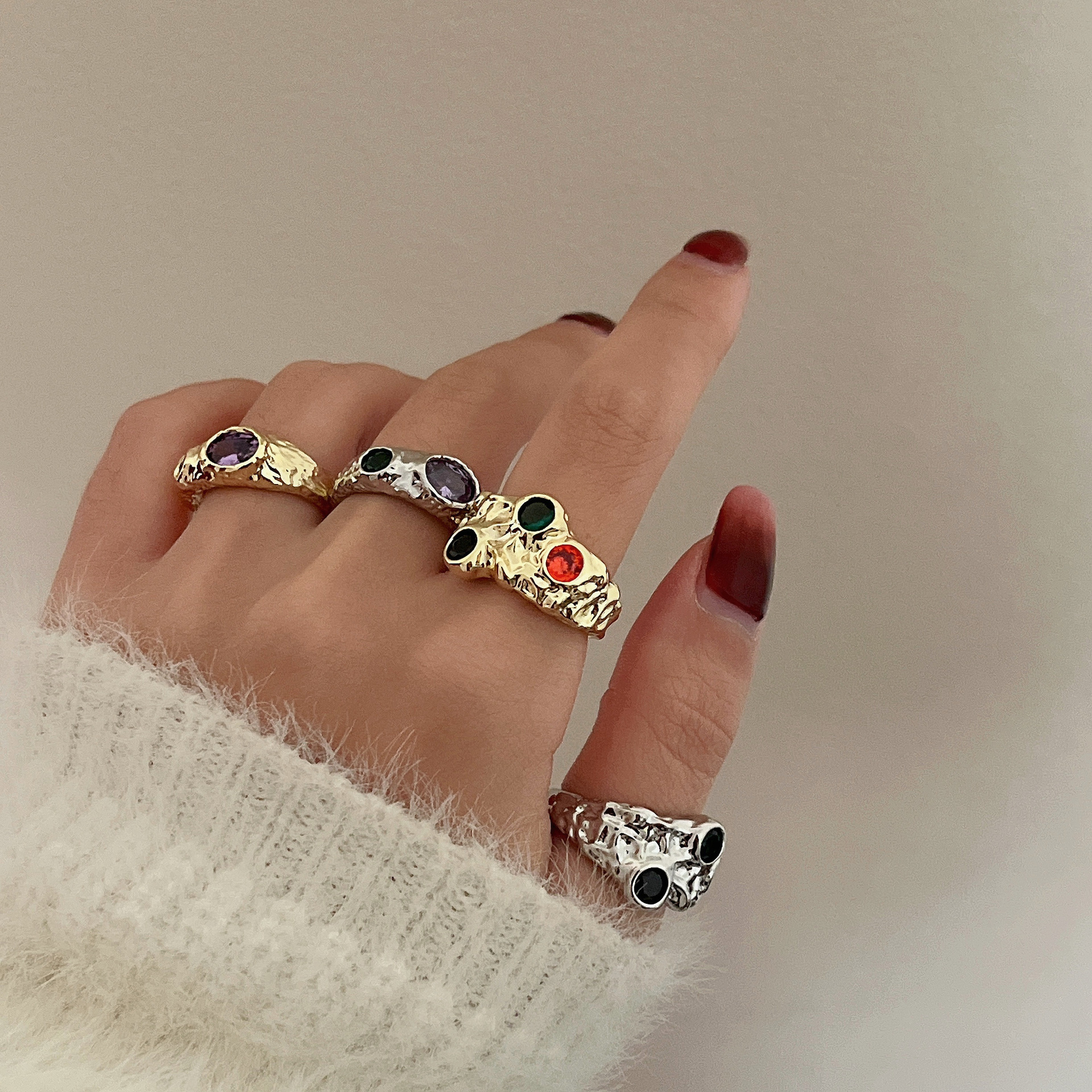 French Baroque Retro Affordable Luxury Texture Color Ring