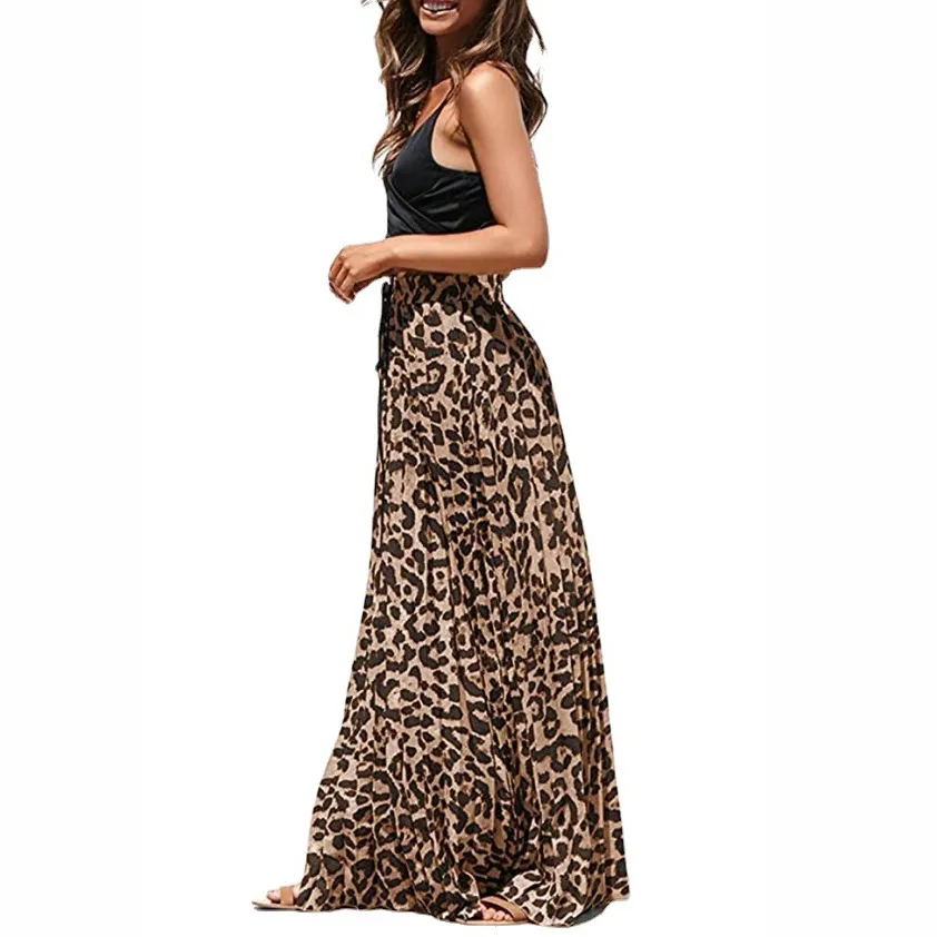 Bohemian Print Leopard Print A- Line High Waist Female Dress - Leopard Print