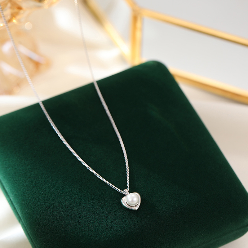 Silver Love Pearl Necklace Bone Chain