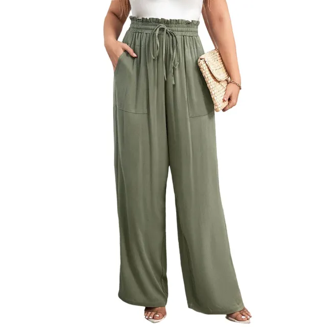 Waist cinching Drawstring Elastic Waist With A Draped Feel, Comfortable And Slimming, Versatile Casual Wide leg Pants For Women Gray Green - Shop at LoveMi
