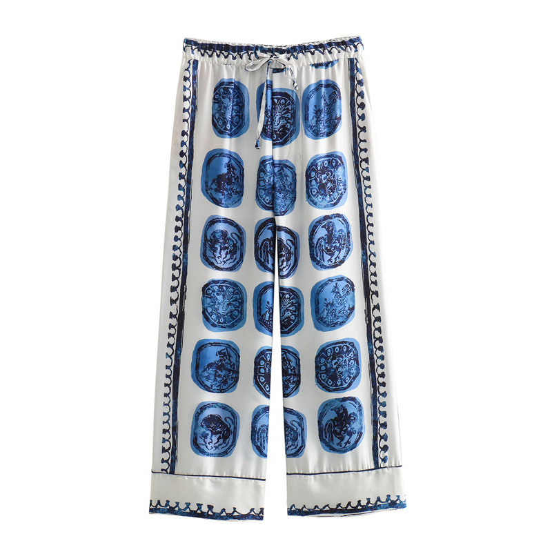 Summer Women's Printed Shirt Trousers Suit