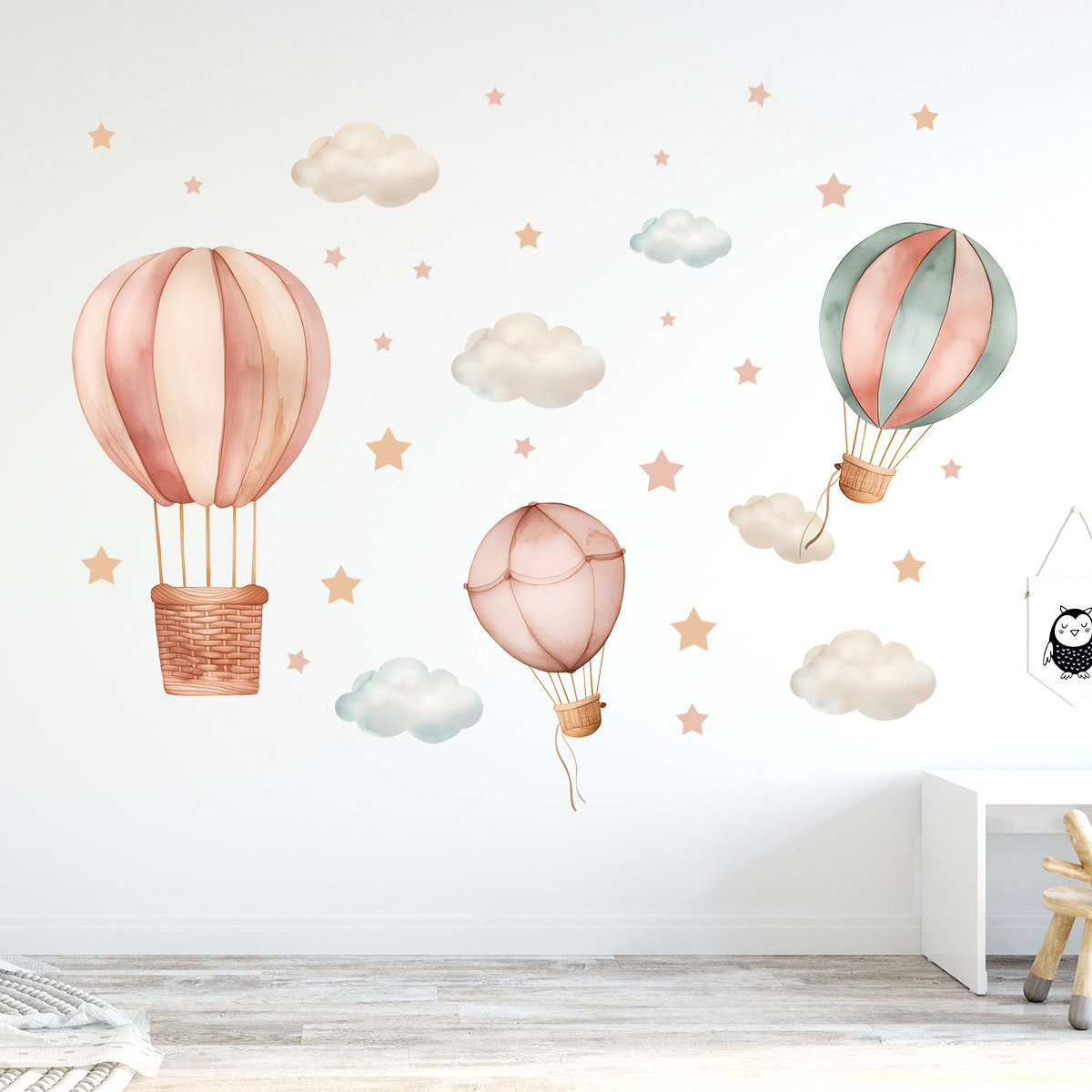 Title 4, Cloud Hot Air Balloon Self-adhesive Wall Sticke...