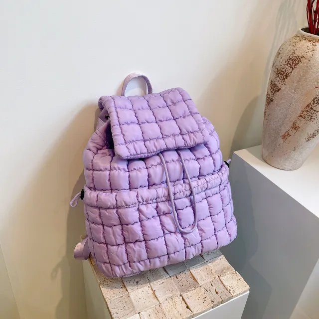 Candy Color Quilted Women Backpack Puffy Down Padded School Bag Large Cotton Travel Back Pack Bags For Women Plaids Shoulder Bag Purple - Shop at LoveMi