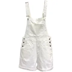 Denim Suspender Pants Women's Loose Straight-leg Edged Wide Leg Shorts - White - View 1