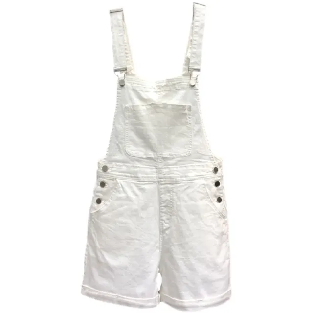 Denim Suspender Pants Women's Loose Straight leg Edged Wide Leg Shorts White - Shop at LoveMi