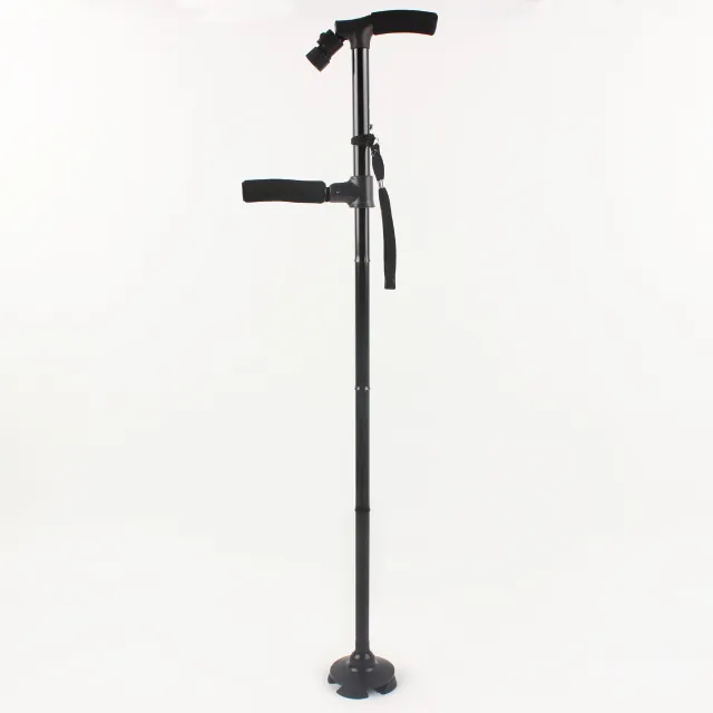 Double Handle Crutch LED With Light Folding Elderly Aluminum Alloy Walking Stick Black - Shop at LoveMi