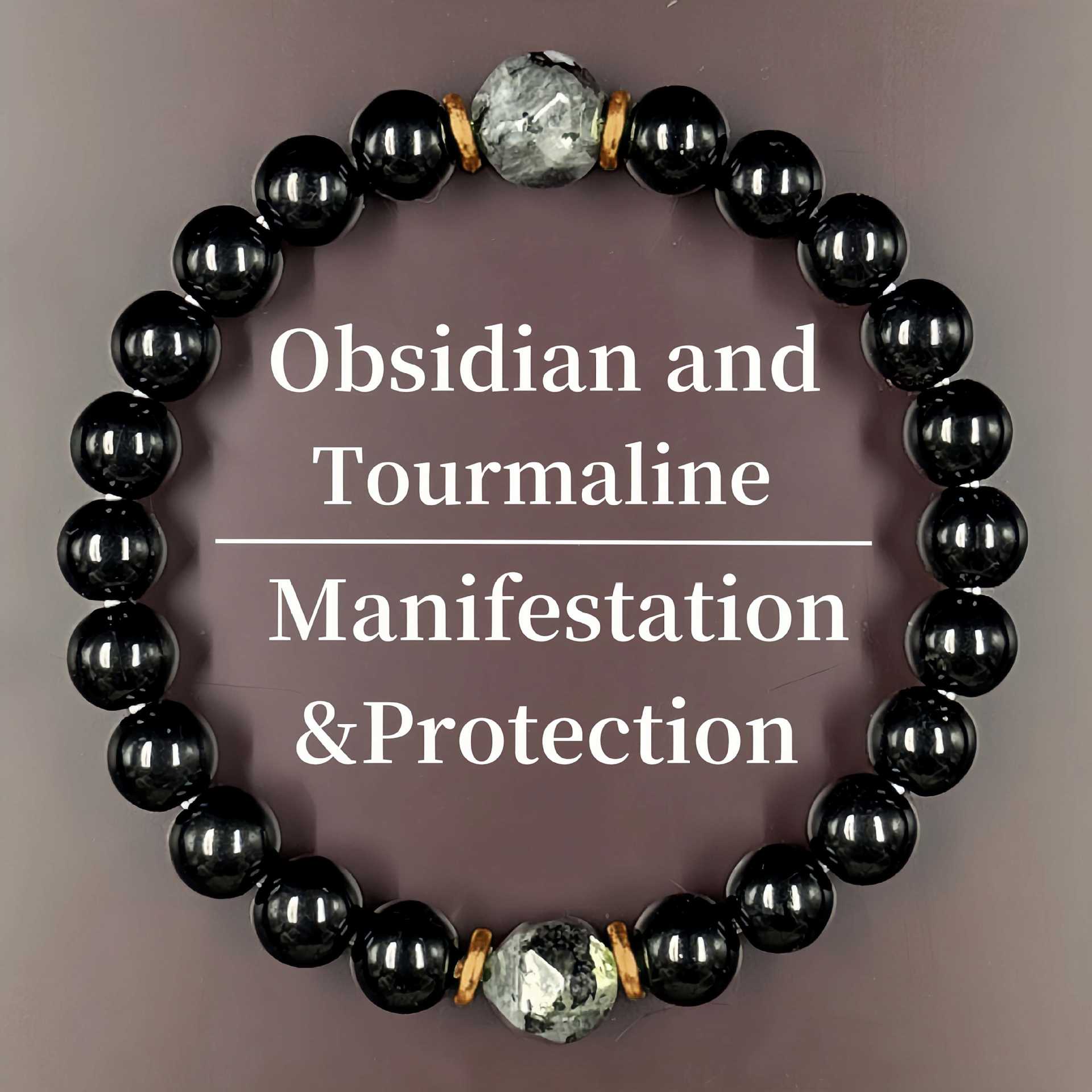 Retro Obsidian Elastic Handmade Mens Bracelet