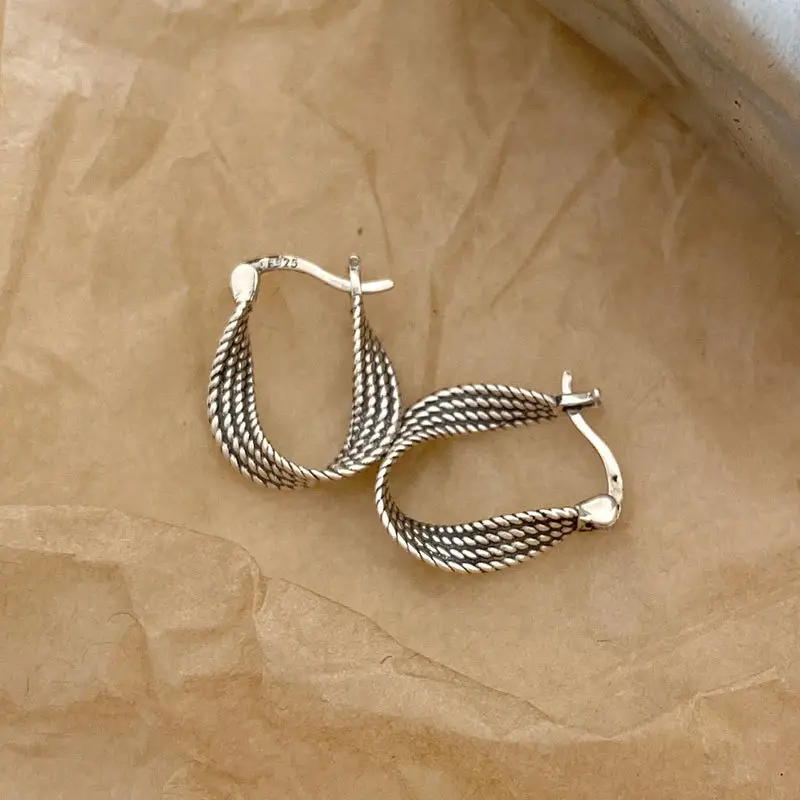 Twist Ear Clip S925 Sterling Silver Retro Twisted Eardrop
