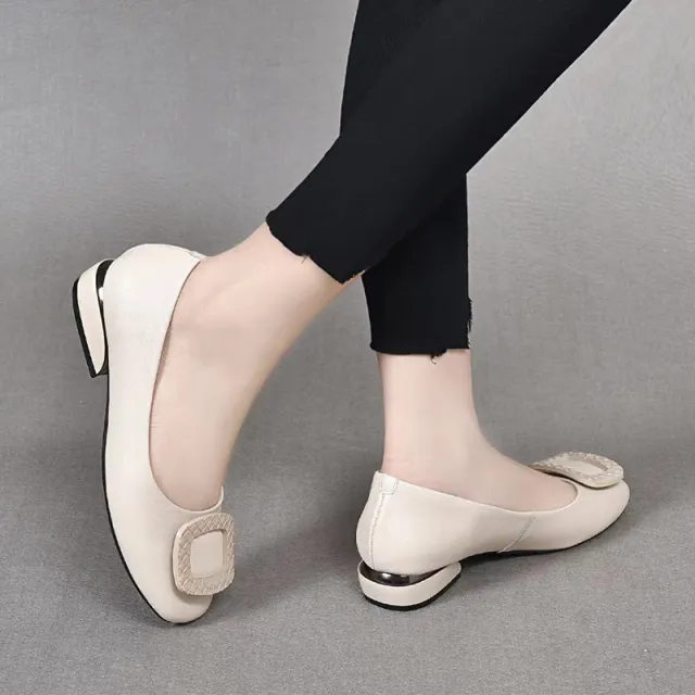 Soft Leather Beef Tendon Soft Bottom Leather Shoes Beige - Shop at LoveMi