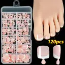 120 Pieces French White Edge Feet Nude Full Square Short High-grade Toe Nail Piece view 14